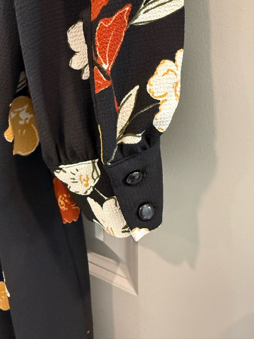 Charming Charlie Black Floral Long Sleeve Dress with Rust and Mustard Accents - Picture 4 of 6